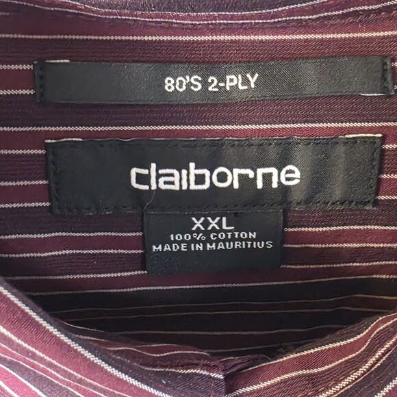 Claiborne Men’s XXL Purple 80's 2-Ply Striped Button Up Shirt - Picture 3 of 7
